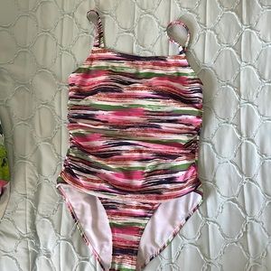 Catherine Malandrino Glittler  Rain side ruched tank suit, size L